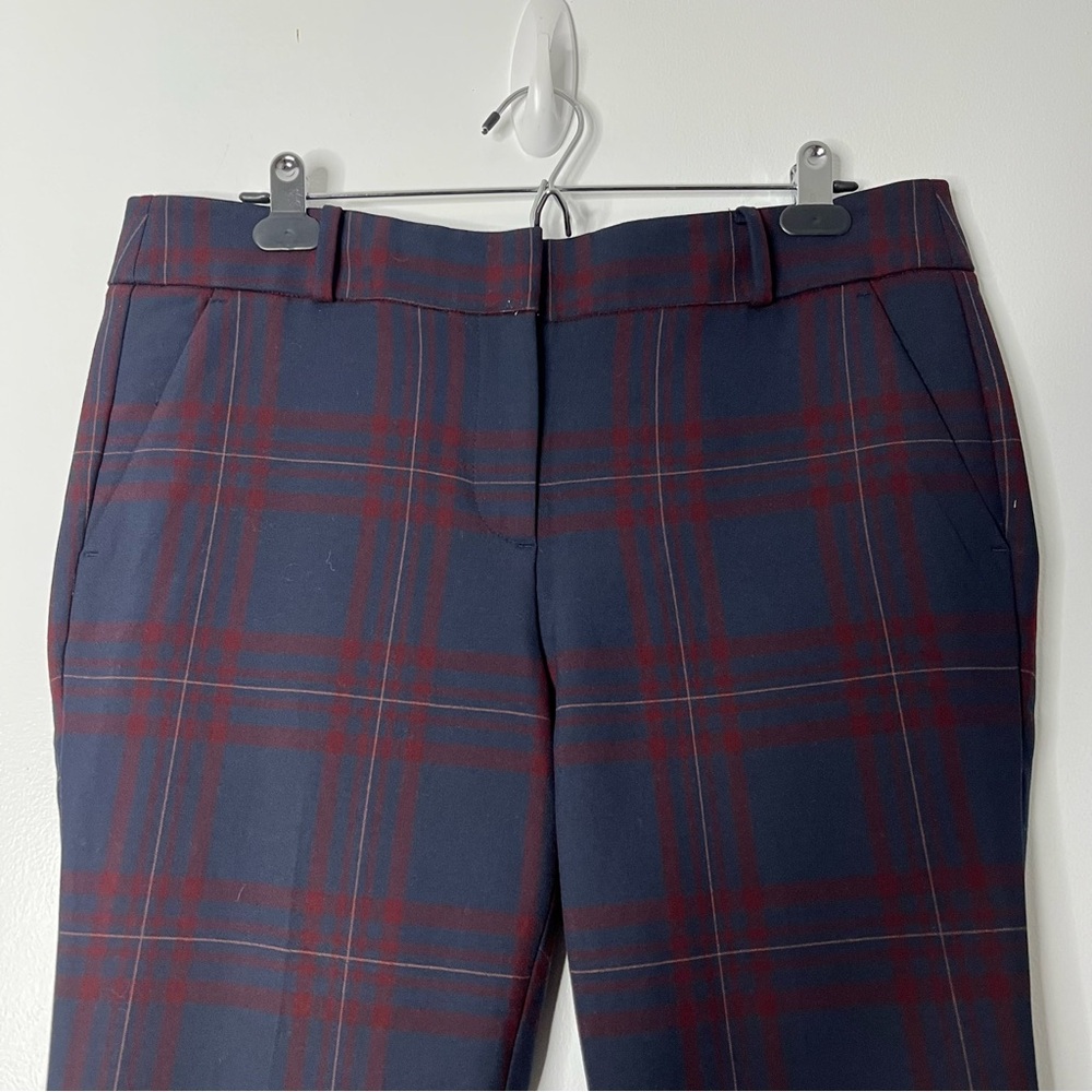 LOFT Navy Plaid Ankle Pants with Burgundy Windowpane
